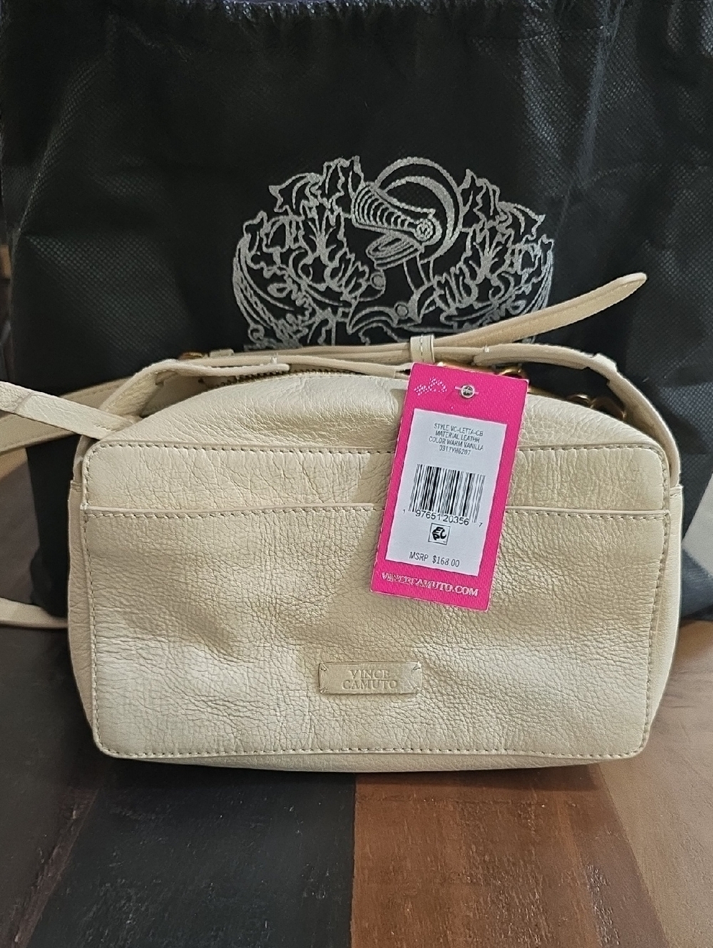 Vince Camuto Ivory Pebbled Leather Crossbody Bag